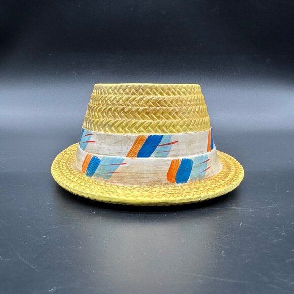 Vintage Hat Planter Inarco Japan Yellow Feather Mid Century Kitsch Decor Ceramic - Picture 3 of 14